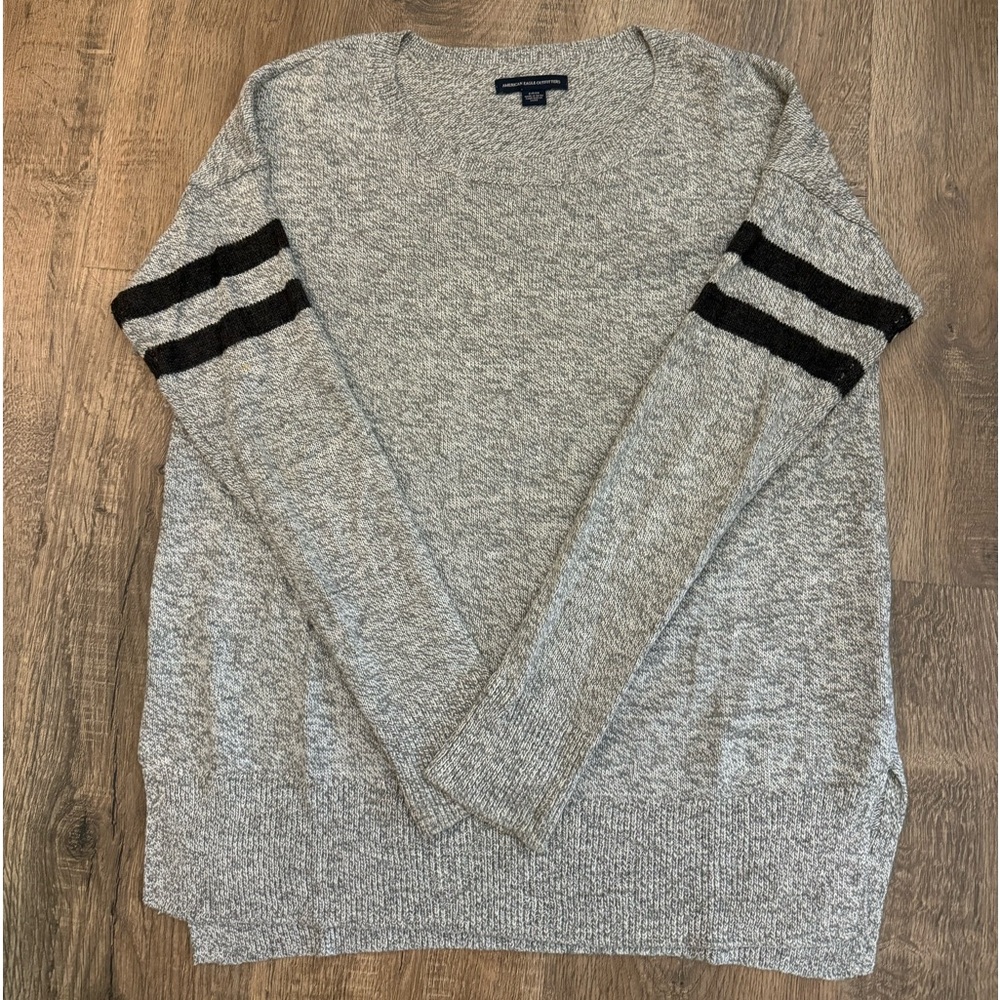 American Eagle Outfitters - crew neck sweater with varsity strips on sleeves